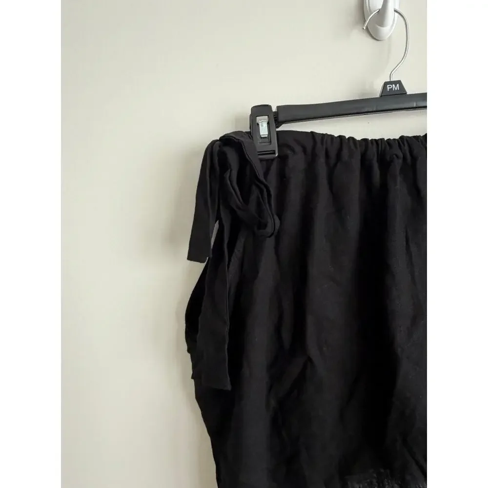 Crescent Black Linen Blend Asymmetric Wrap Mini Skirt NWT Medium